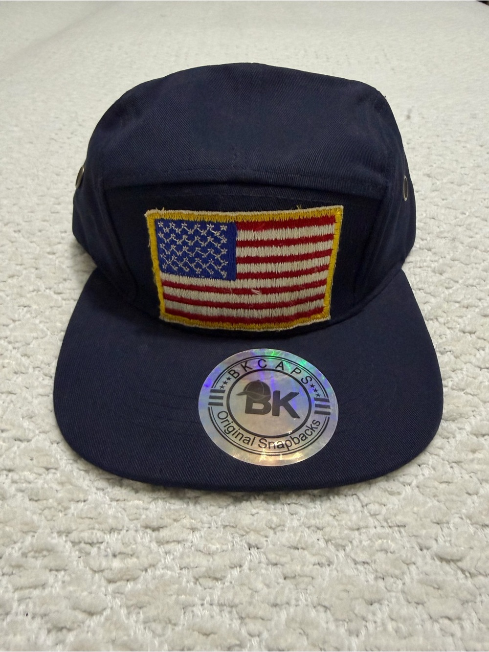 USA Flag Patch Navy Blue Hat Adjustable Strap